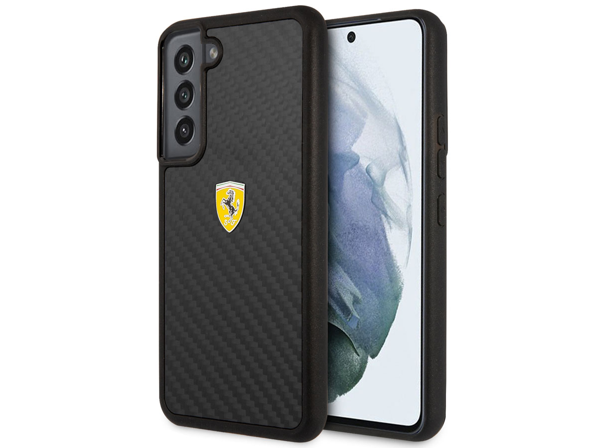 Ferrari Carbon Fiber Case Zwart - Samsung Galaxy S22 Hoesje