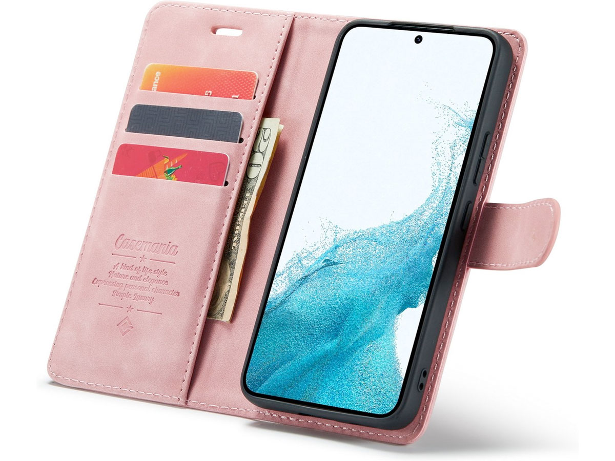 CaseMania 2in1 Magnetic Bookcase Roze - Samsung Galaxy S22+ Hoesje