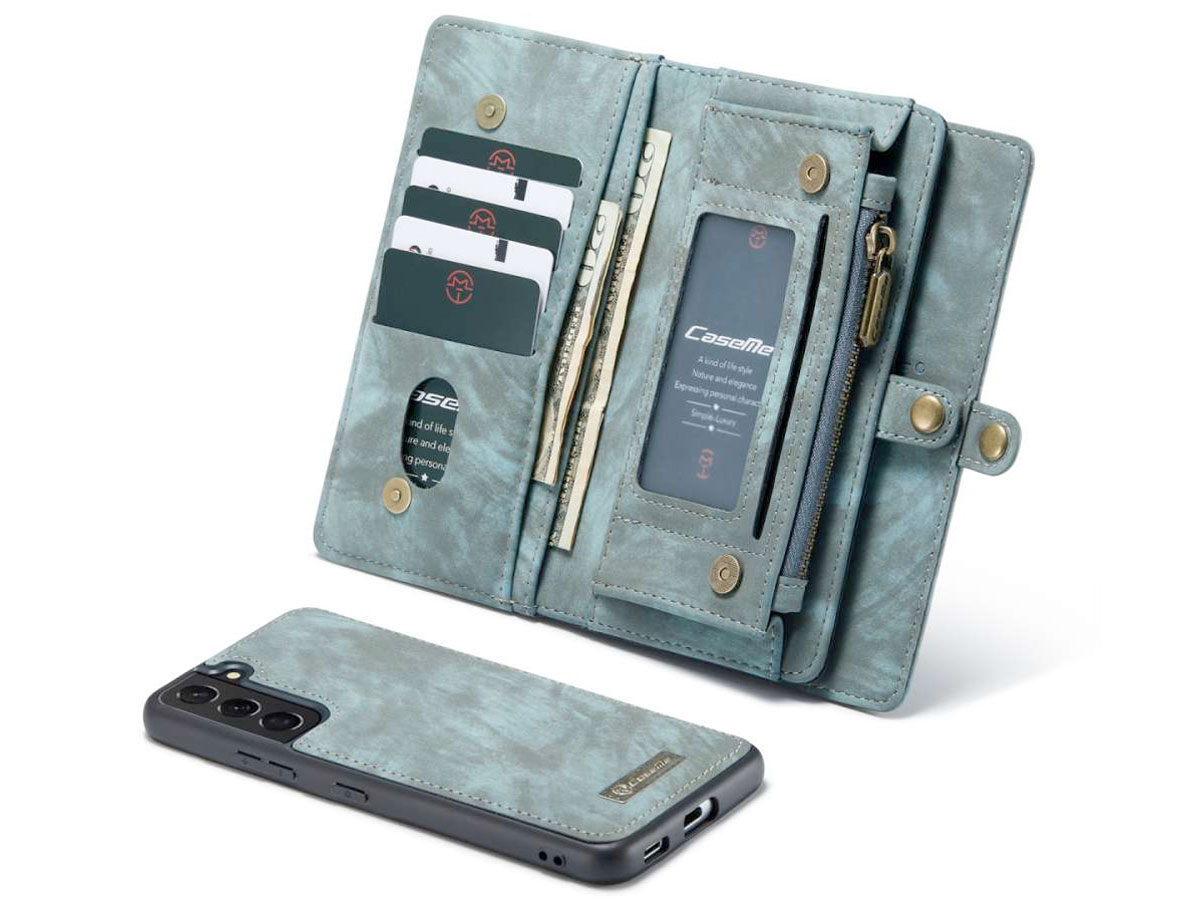 CaseMe 2in1 Wallet Ritsvak Case Blauw - Samsung Galaxy S22+ Hoesje