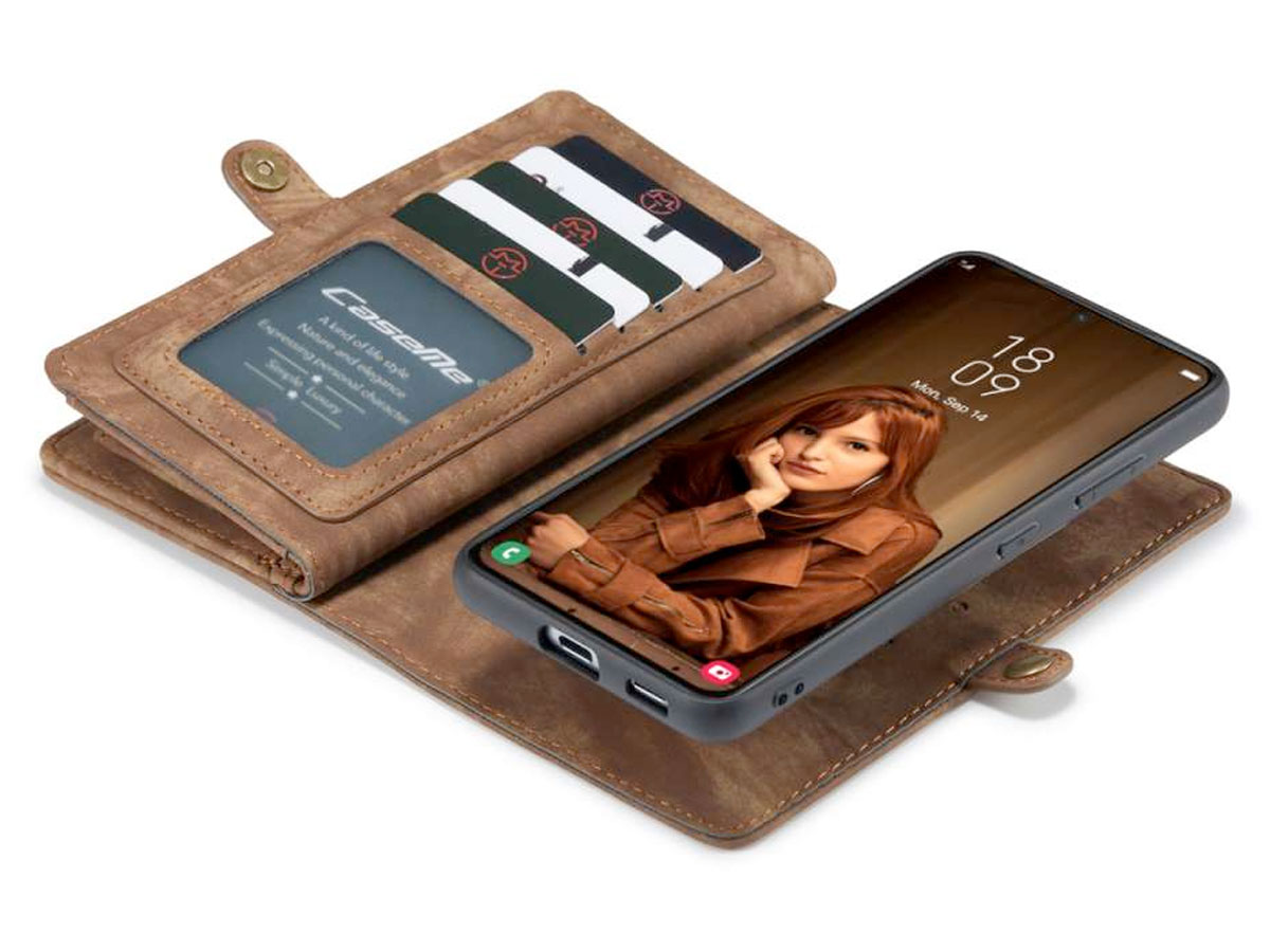 CaseMe 2in1 Wallet Ritsvak Case Bruin - Samsung Galaxy S22+ Hoesje