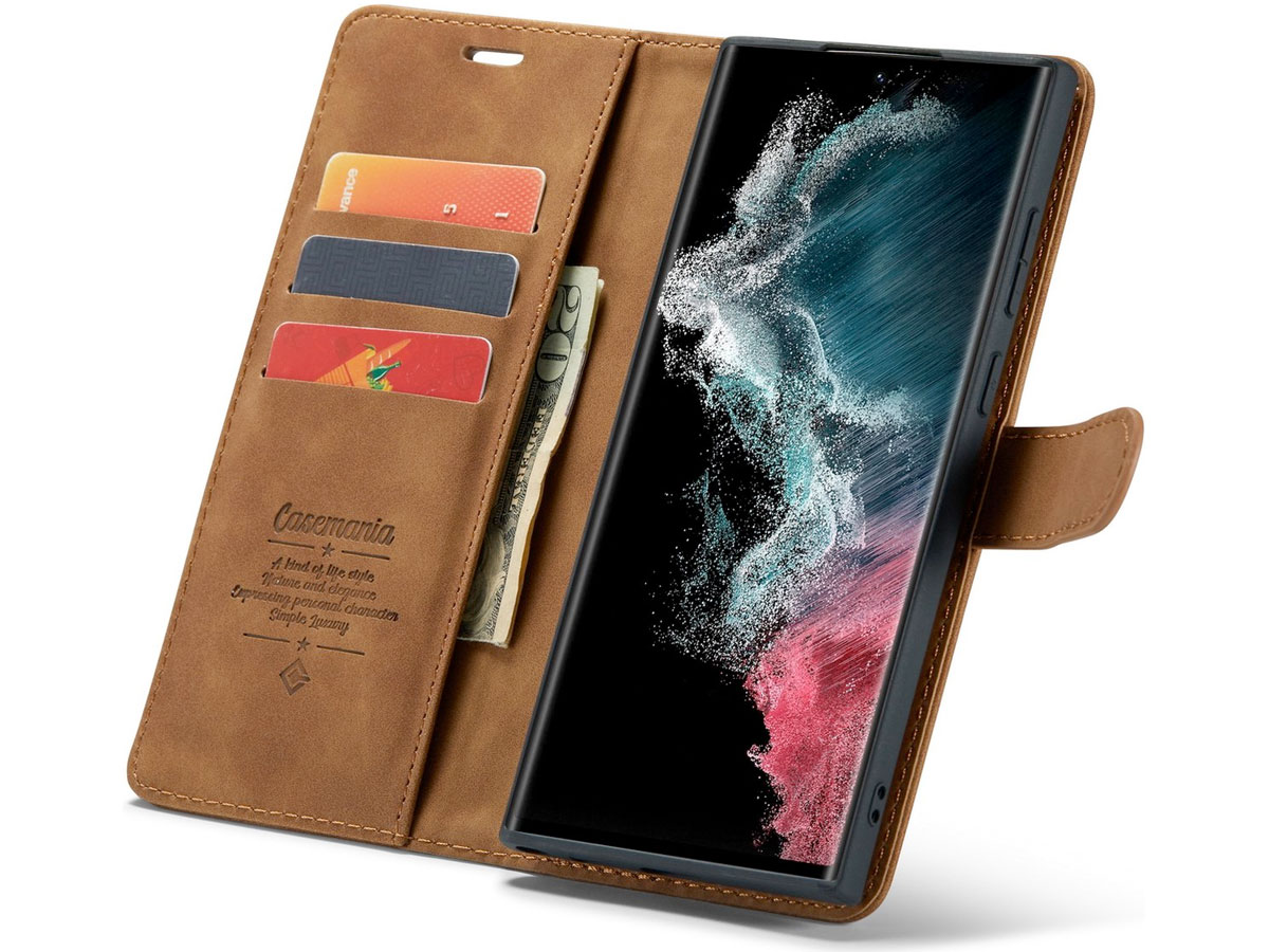 CaseMe 2in1 Magnetic Bookcase Bruin - Samsung Galaxy S22 Ultra Hoesje