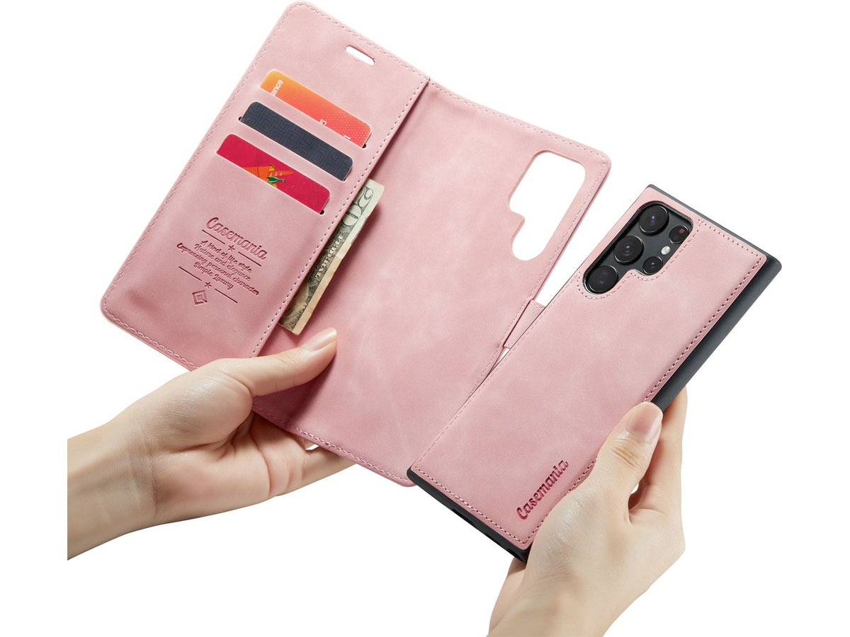 CaseMe 2in1 Magnetic Bookcase Roze - Samsung Galaxy S22 Ultra Hoesje