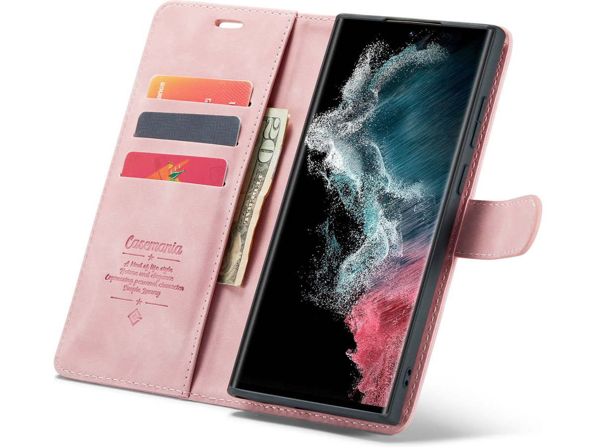 CaseMe 2in1 Magnetic Bookcase Roze - Samsung Galaxy S22 Ultra Hoesje