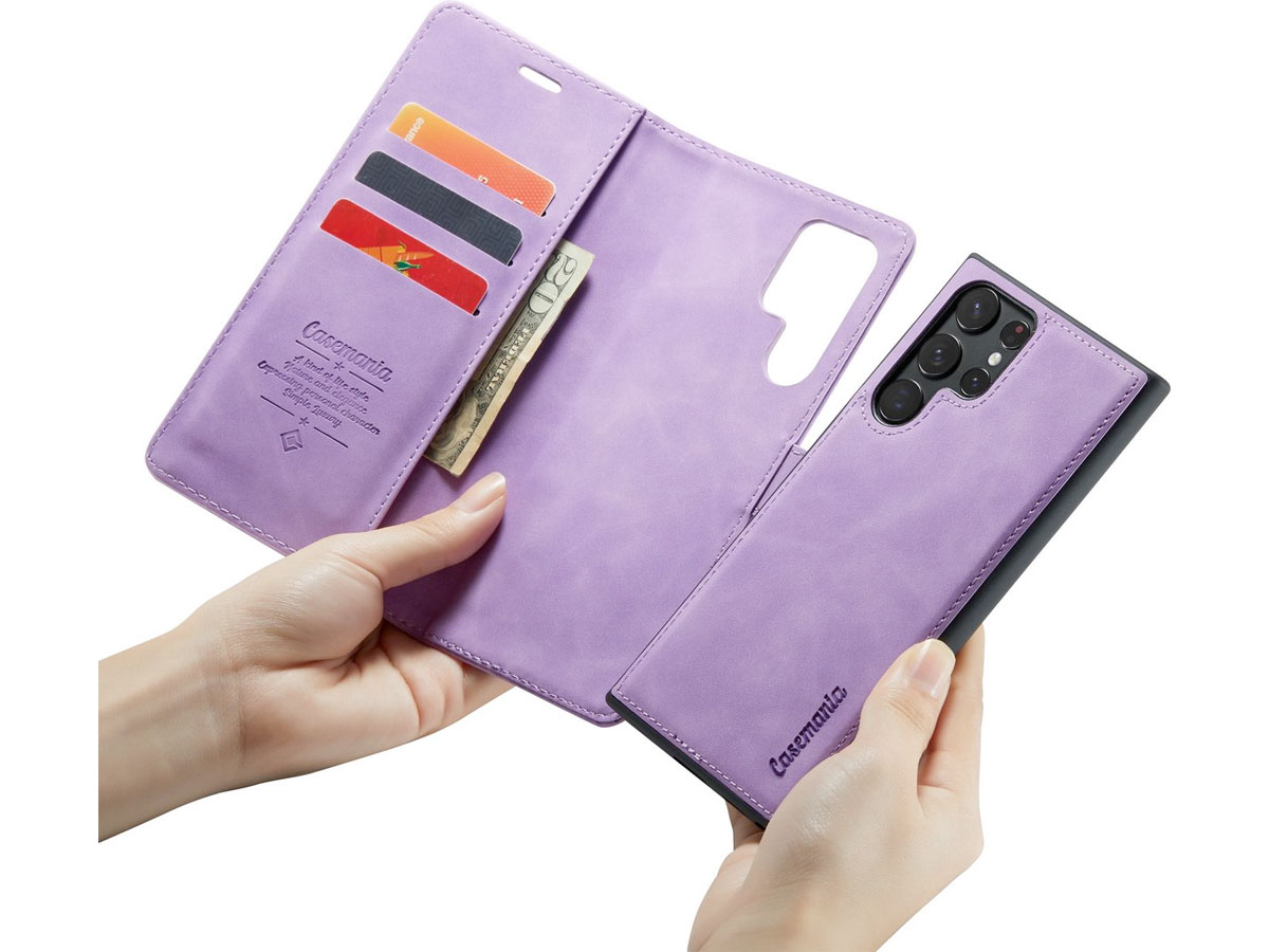 CaseMe 2in1 Magnetic Bookcase Paars - Samsung Galaxy S22 Ultra Hoesje