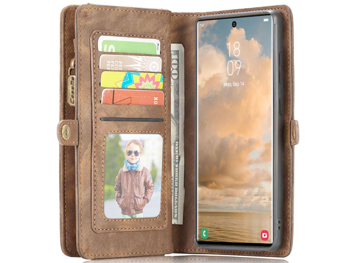 CaseMe 2in1 Wallet Ritsvak Case Bruin - Samsung Galaxy S22 Ultra Hoesje