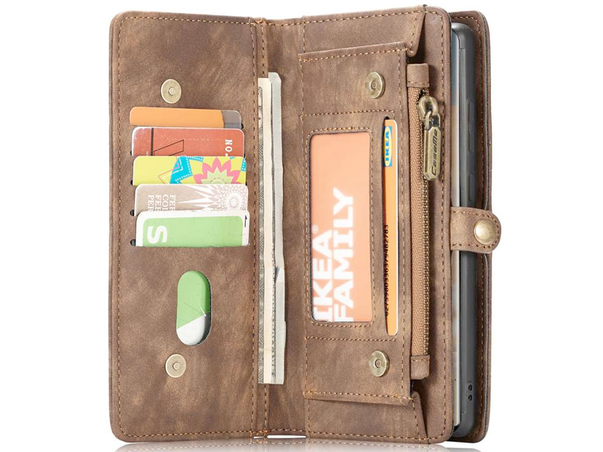 CaseMe 2in1 Wallet Ritsvak Case Bruin - Samsung Galaxy S22 Ultra Hoesje