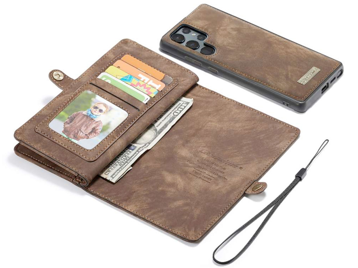 CaseMe 2in1 Wallet Ritsvak Case Bruin - Samsung Galaxy S22 Ultra Hoesje