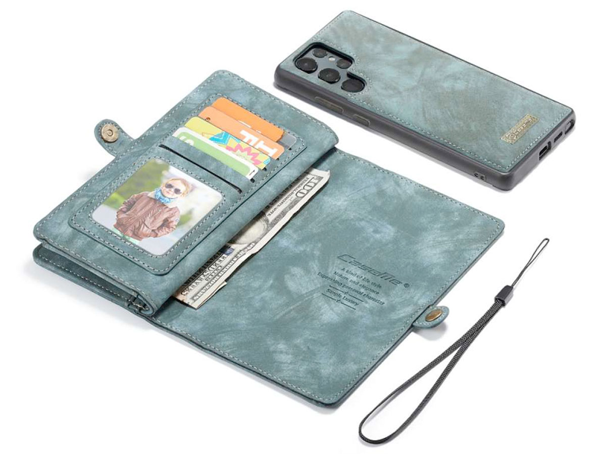 CaseMe 2in1 Wallet Ritsvak Case Blauw - Samsung Galaxy S22 Ultra Hoesje