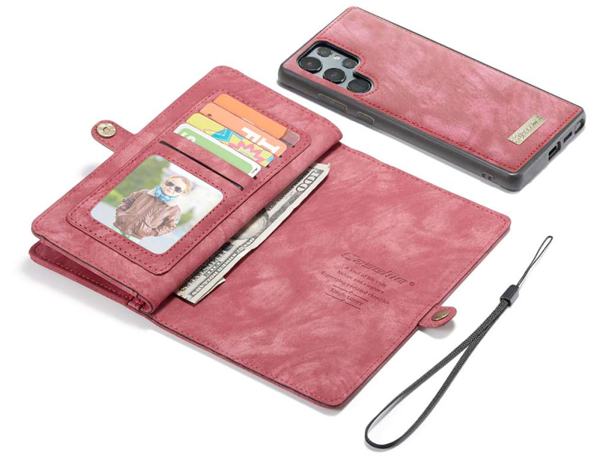 CaseMe 2in1 Wallet Ritsvak Case Rood - Samsung Galaxy S22 Ultra Hoesje