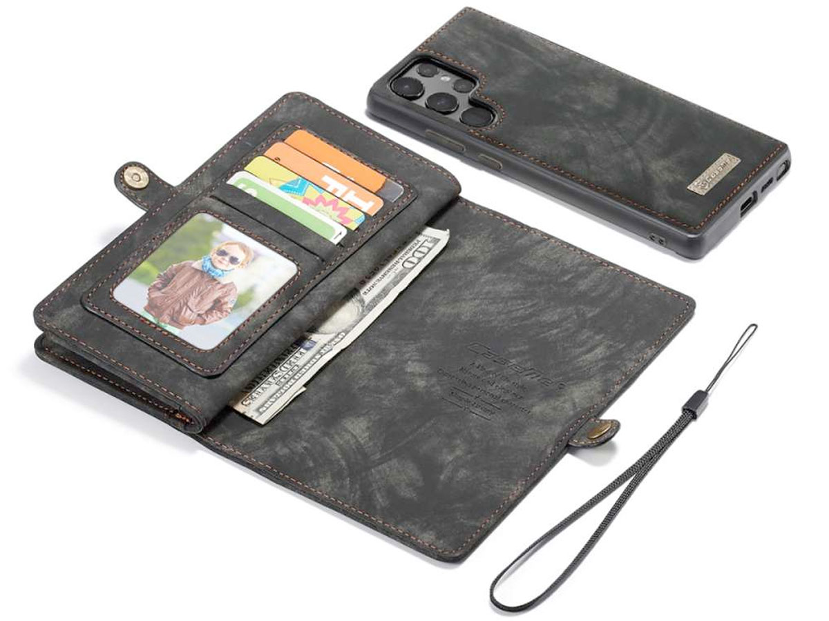 CaseMe 2in1 Wallet Ritsvak Case Zwart - Samsung Galaxy S22 Ultra Hoesje
