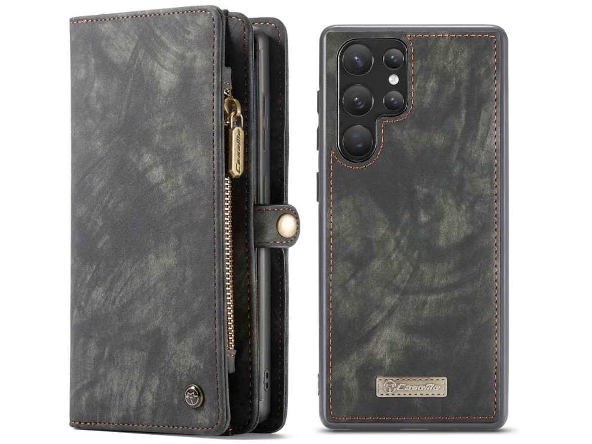 CaseMe 2in1 Wallet Ritsvak Case Zwart - Samsung Galaxy S22 Ultra Hoesje