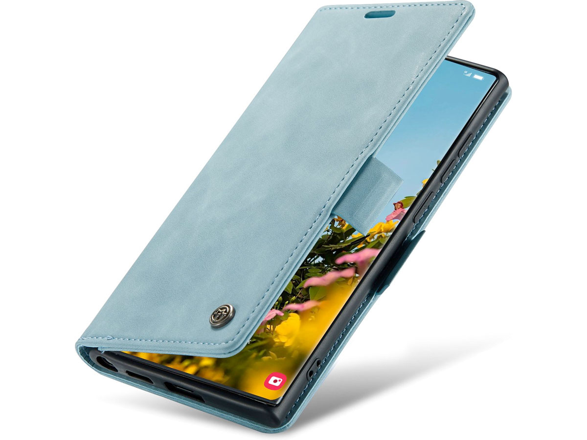 CaseMe Vintage BookCase Aqua - Samsung Galaxy S22 Ultra hoesje