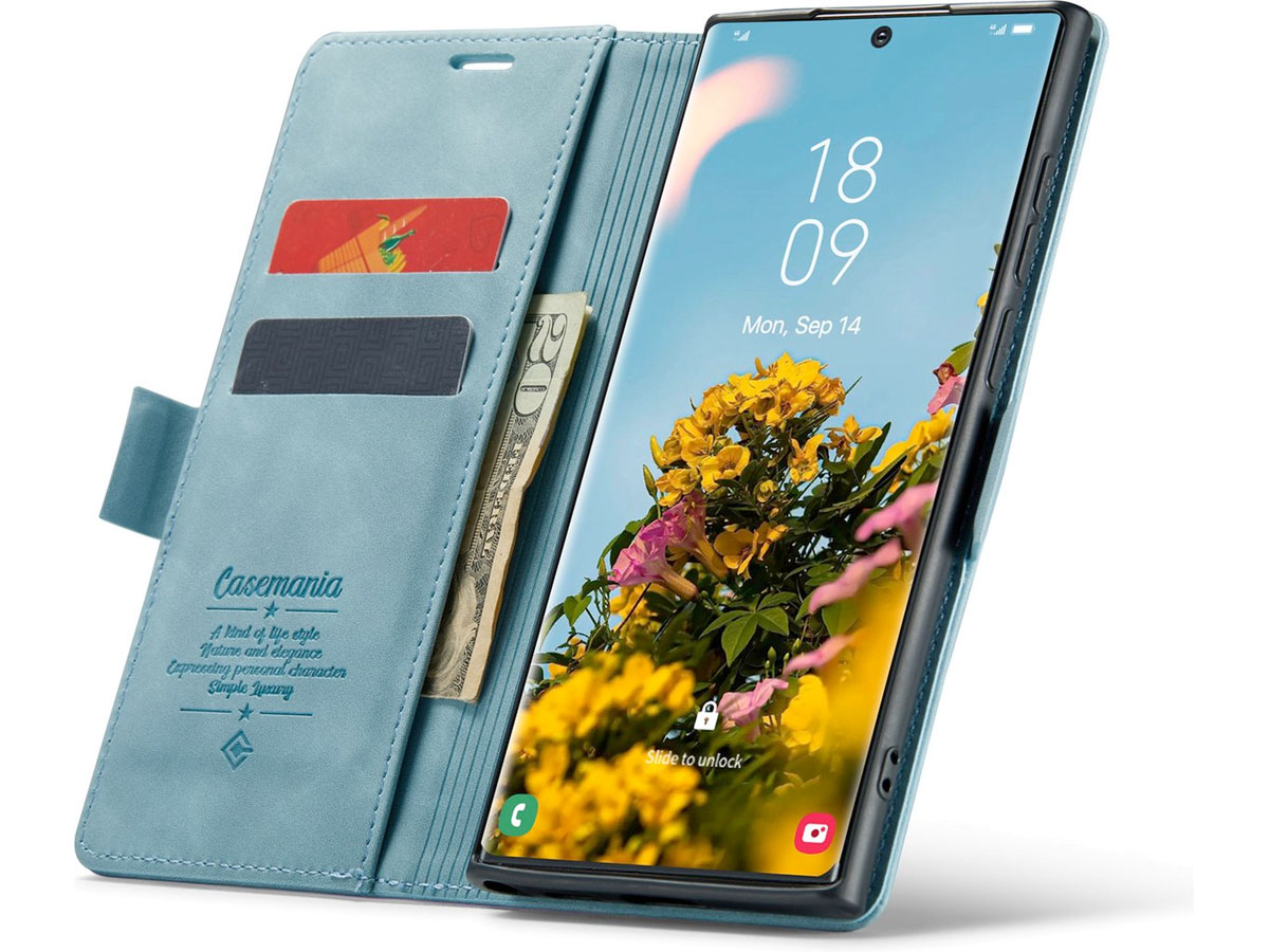 CaseMe Vintage BookCase Aqua - Samsung Galaxy S22 Ultra hoesje