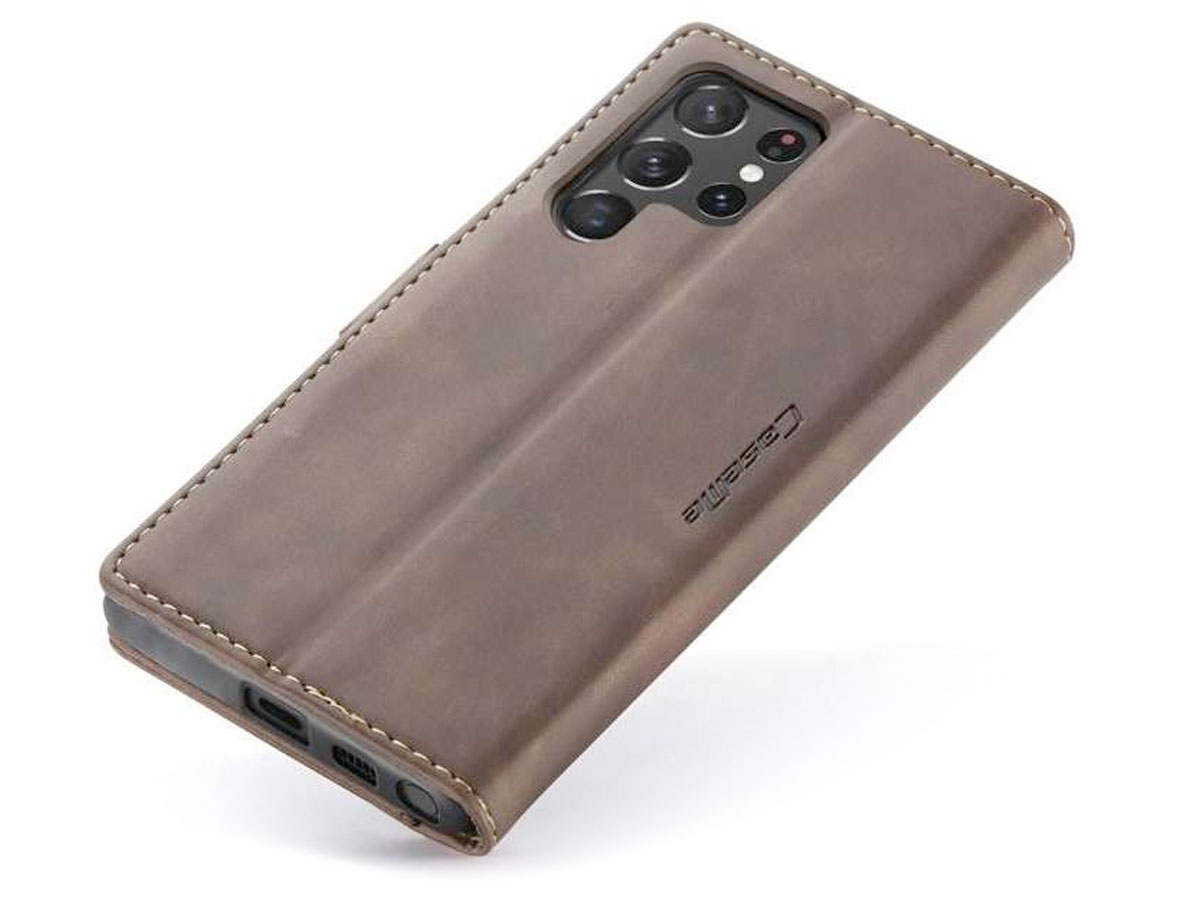 CaseMe Vintage BookCase Bruin - Samsung Galaxy S22 Ultra hoesje