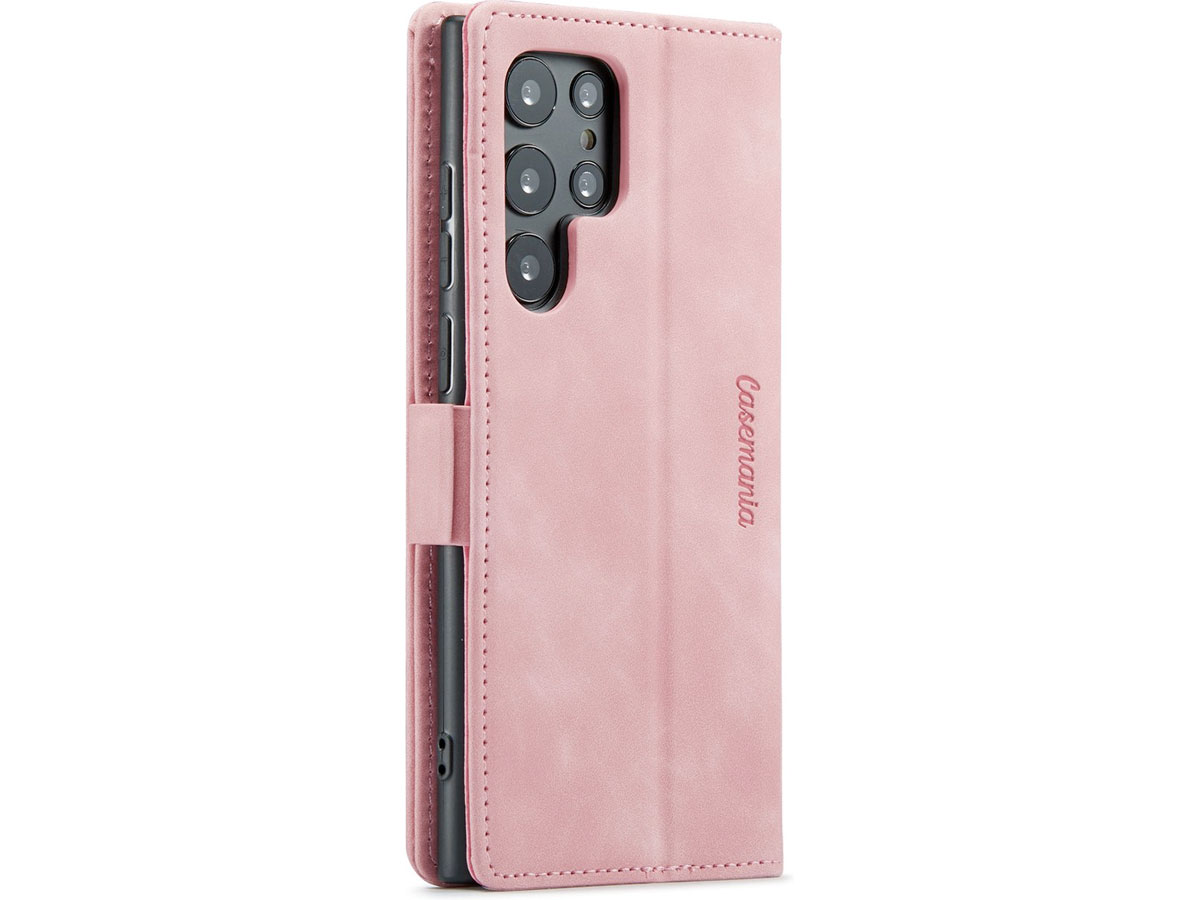 CaseMe Vintage BookCase Roze - Samsung Galaxy S22 Ultra hoesje