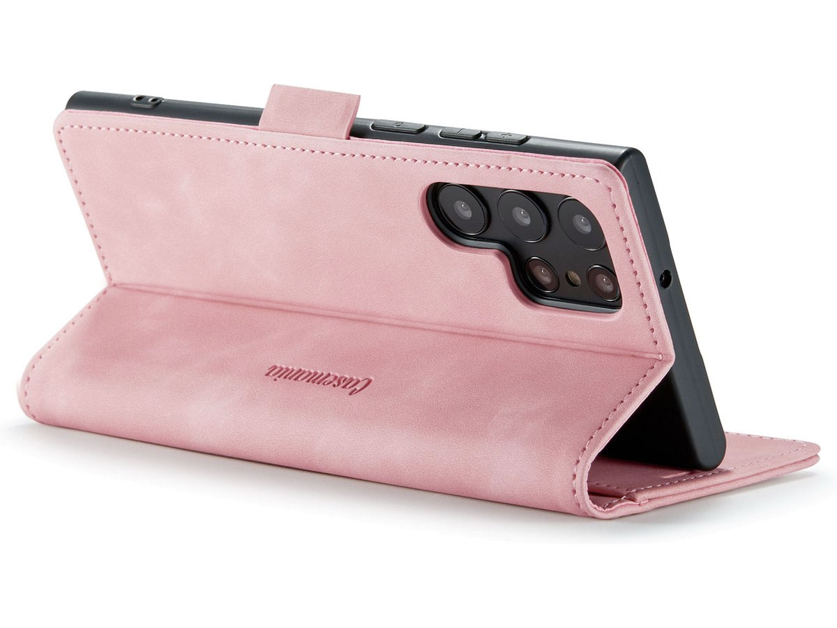 CaseMe Vintage BookCase Roze - Samsung Galaxy S22 Ultra hoesje