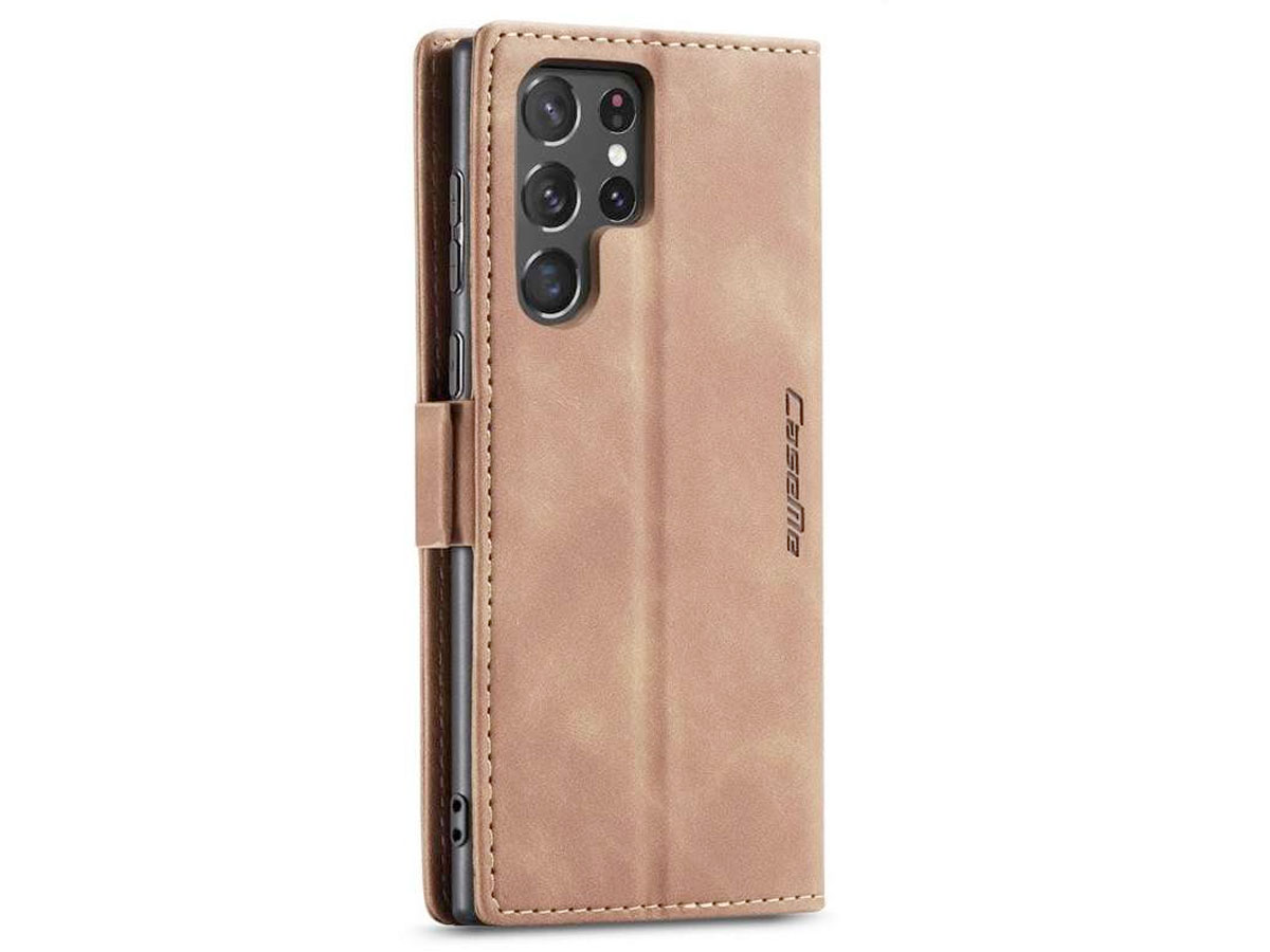 CaseMe Vintage BookCase Tan - Samsung Galaxy S22 Ultra hoesje