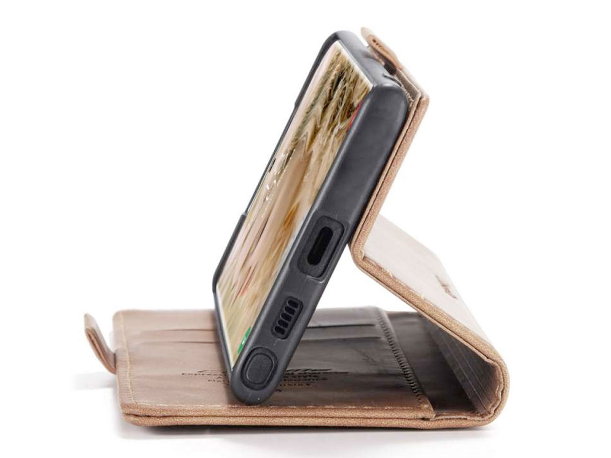 CaseMe Vintage BookCase Tan - Samsung Galaxy S22 Ultra hoesje