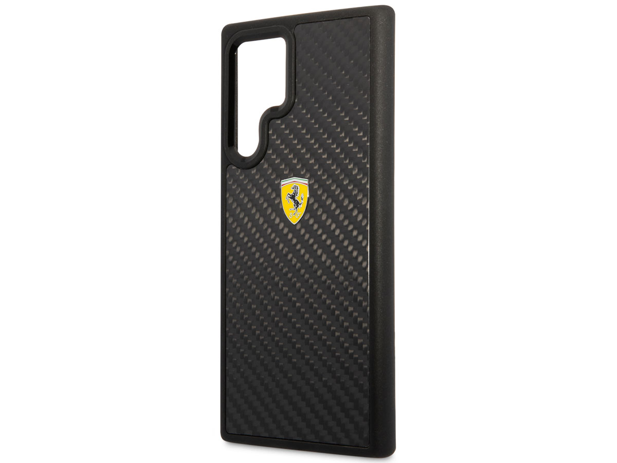 Ferrari Carbon Fiber Case Zwart - Samsung Galaxy S22 Ultra Hoesje