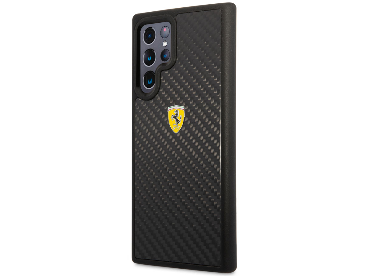 Ferrari Carbon Fiber Case Zwart - Samsung Galaxy S22 Ultra Hoesje