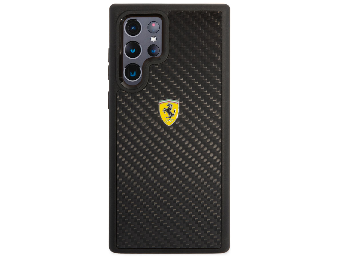 Ferrari Carbon Fiber Case Zwart - Samsung Galaxy S22 Ultra Hoesje