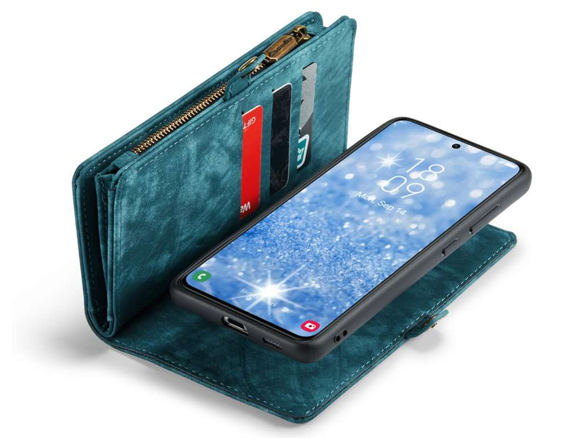CaseMe 2in1 Wallet Ritsvak Case Blauw - Samsung Galaxy S23 Hoesje