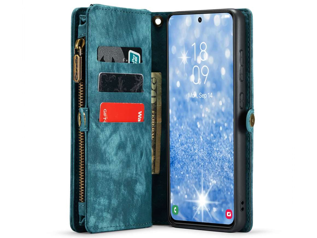 CaseMe 2in1 Wallet Ritsvak Case Blauw - Samsung Galaxy S23 Hoesje