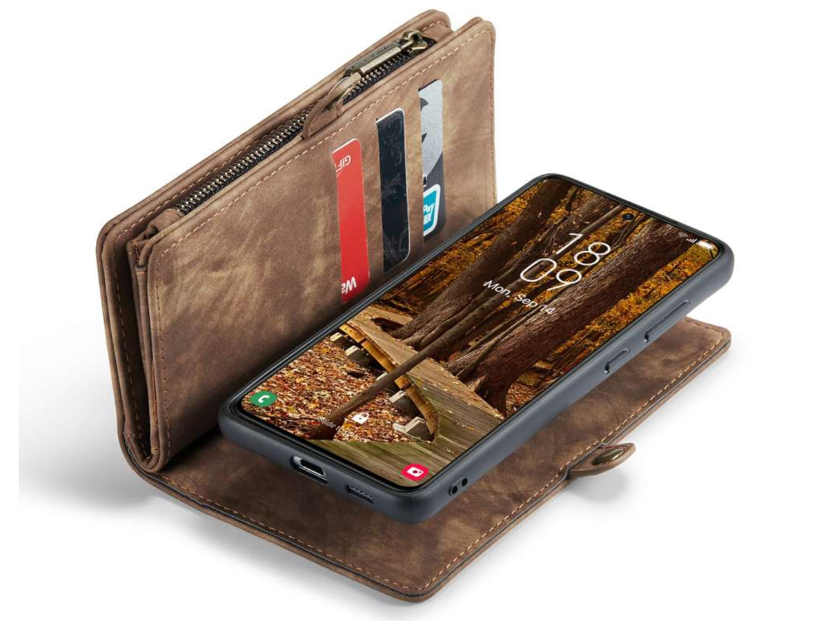 CaseMe 2in1 Wallet Ritsvak Case Bruin - Samsung Galaxy S23 Hoesje