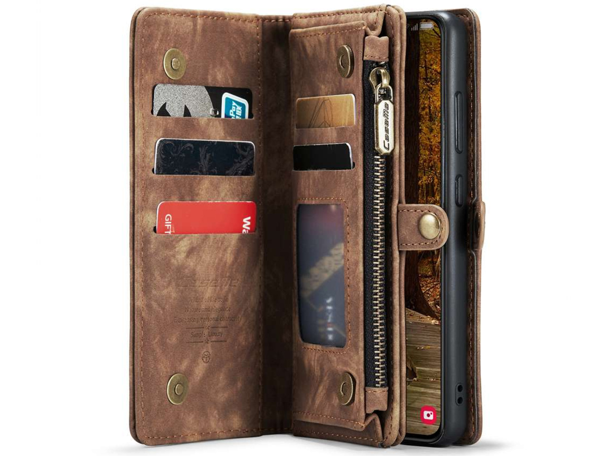 CaseMe 2in1 Wallet Ritsvak Case Bruin - Samsung Galaxy S23 Hoesje