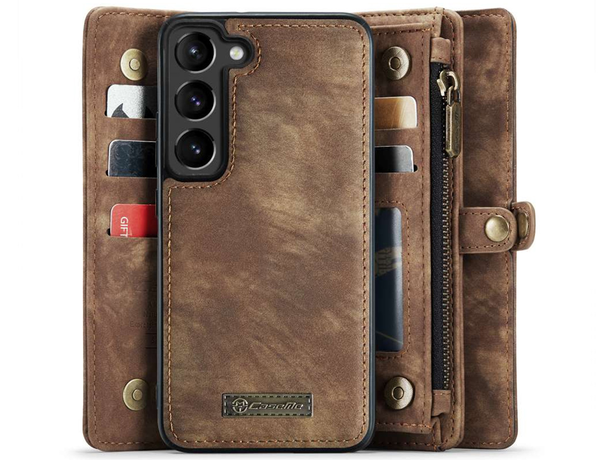 CaseMe 2in1 Wallet Ritsvak Case Bruin - Samsung Galaxy S23 Hoesje