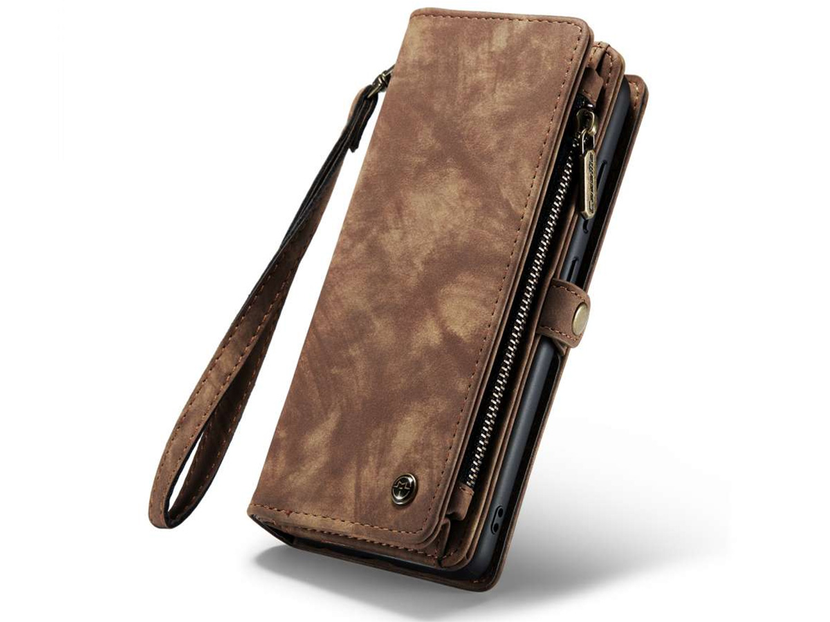 CaseMe 2in1 Wallet Ritsvak Case Bruin - Samsung Galaxy S23 Hoesje