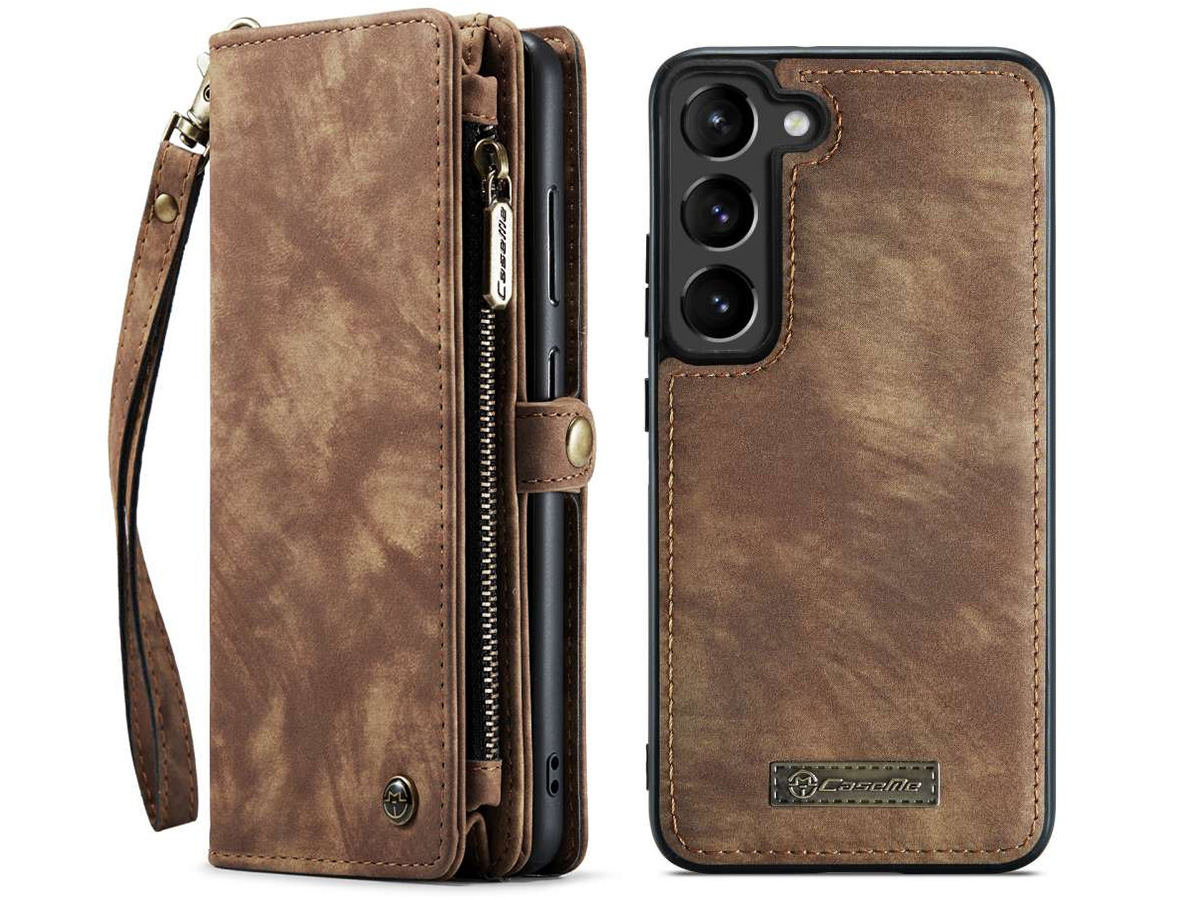 CaseMe 2in1 Wallet Ritsvak Case Bruin - Samsung Galaxy S23 Hoesje