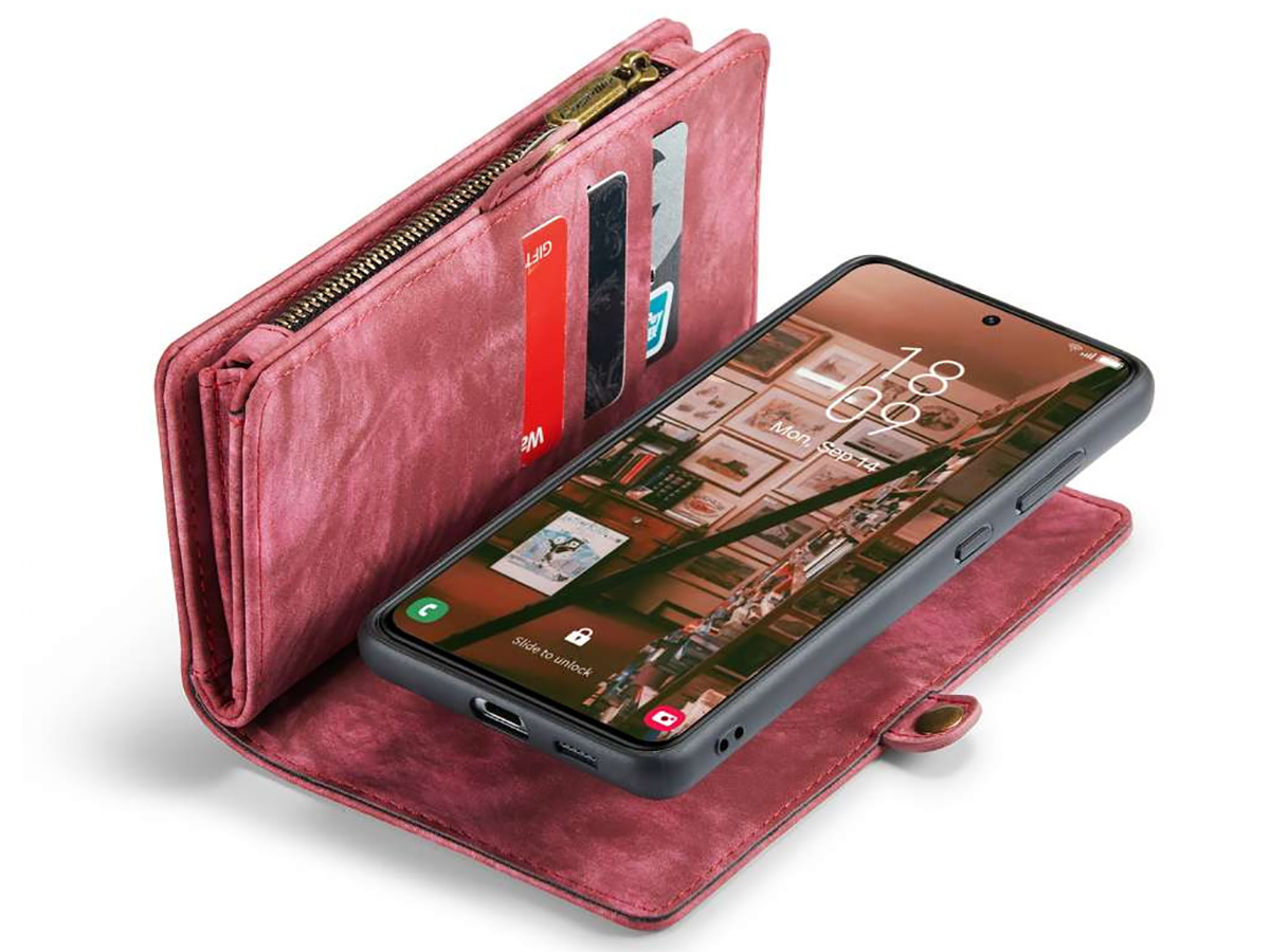 CaseMe 2in1 Wallet Ritsvak Case Rood - Samsung Galaxy S23 Hoesje