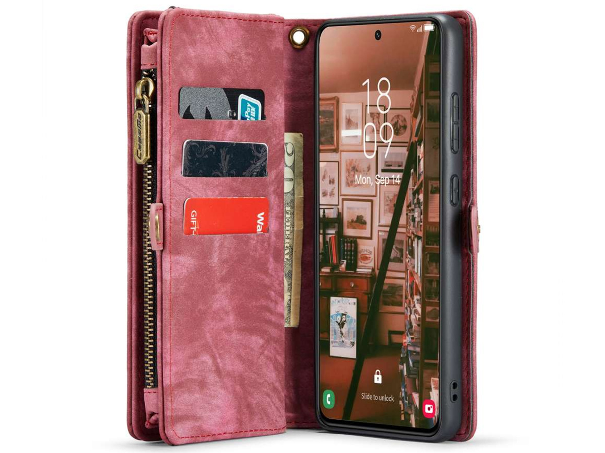 CaseMe 2in1 Wallet Ritsvak Case Rood - Samsung Galaxy S23 Hoesje