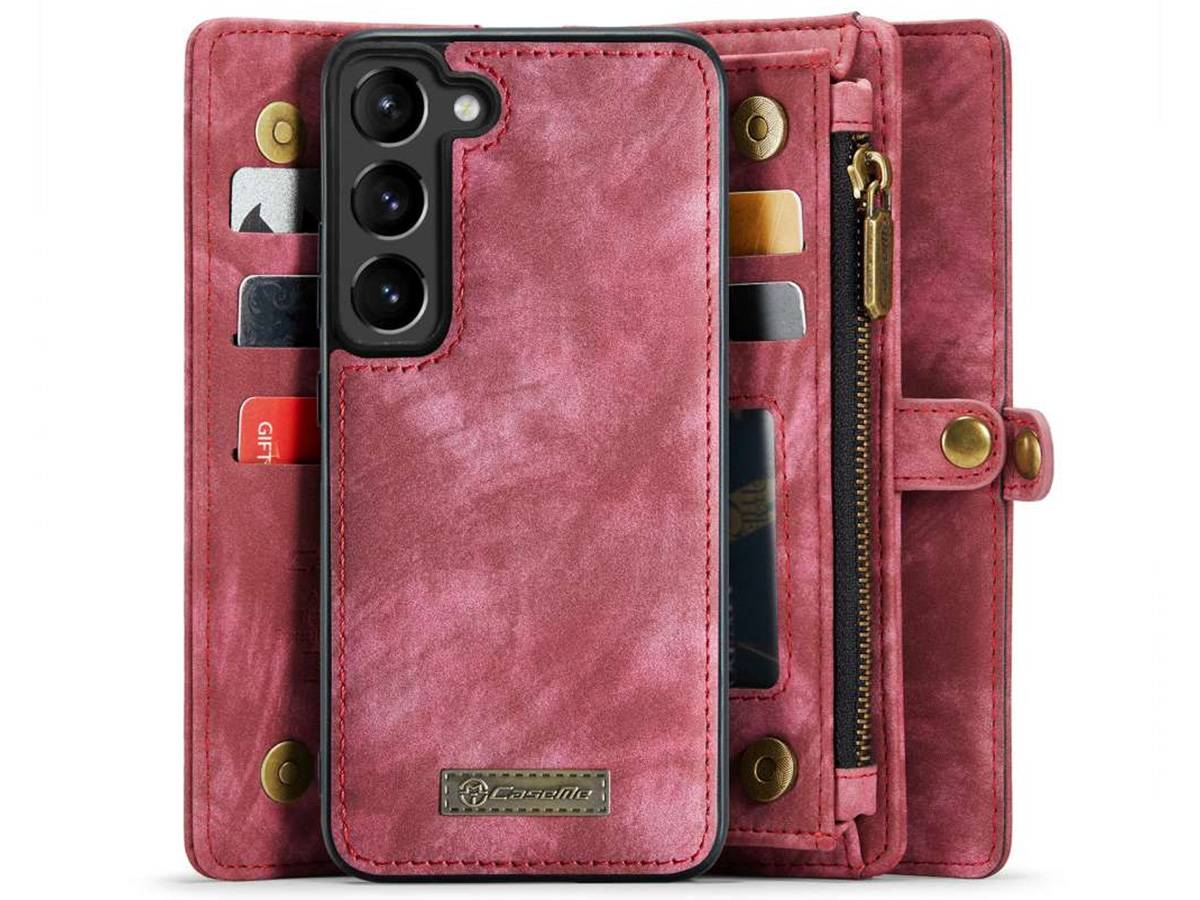 CaseMe 2in1 Wallet Ritsvak Case Rood - Samsung Galaxy S23 Hoesje