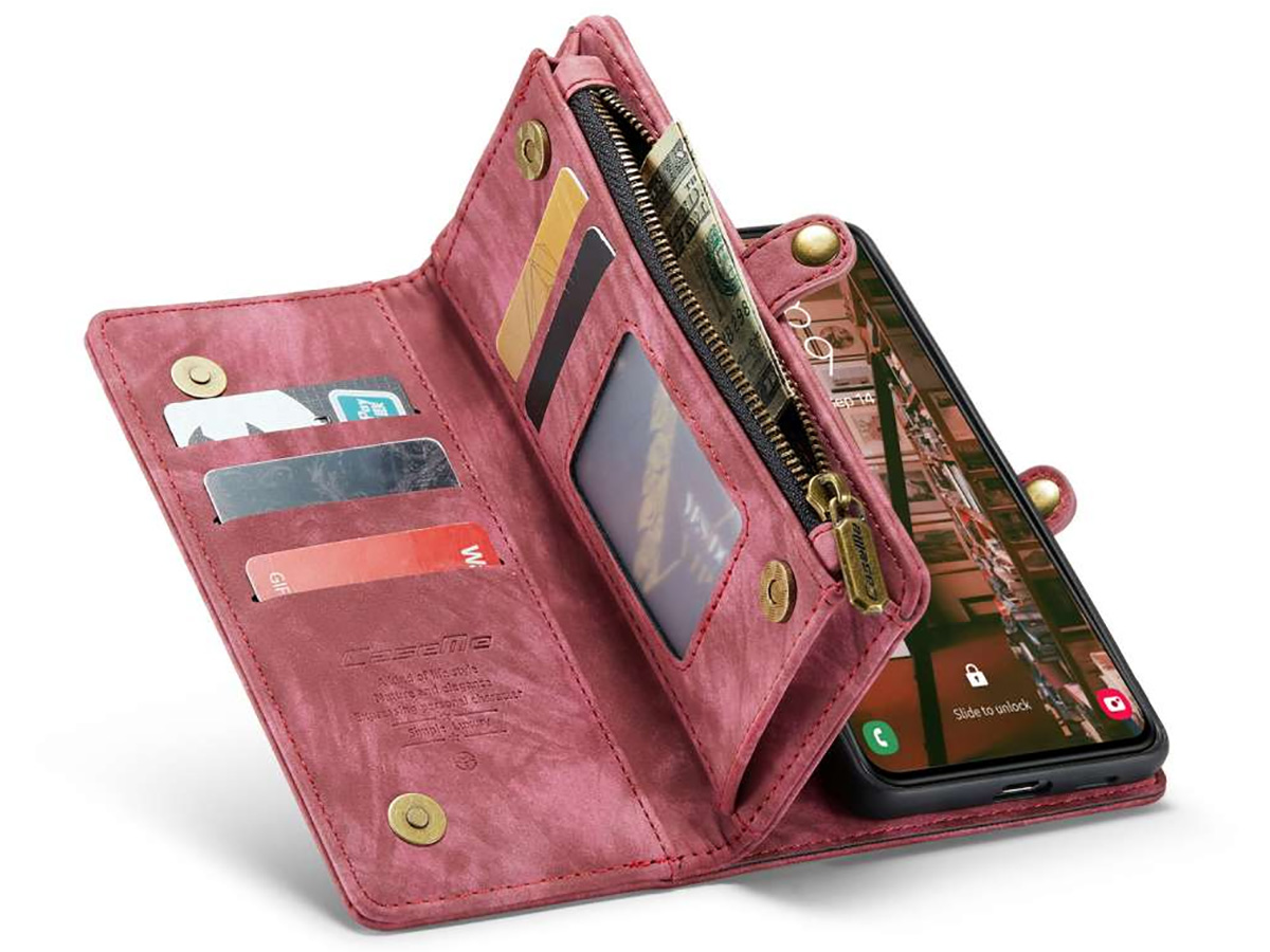 CaseMe 2in1 Wallet Ritsvak Case Rood - Samsung Galaxy S23 Hoesje