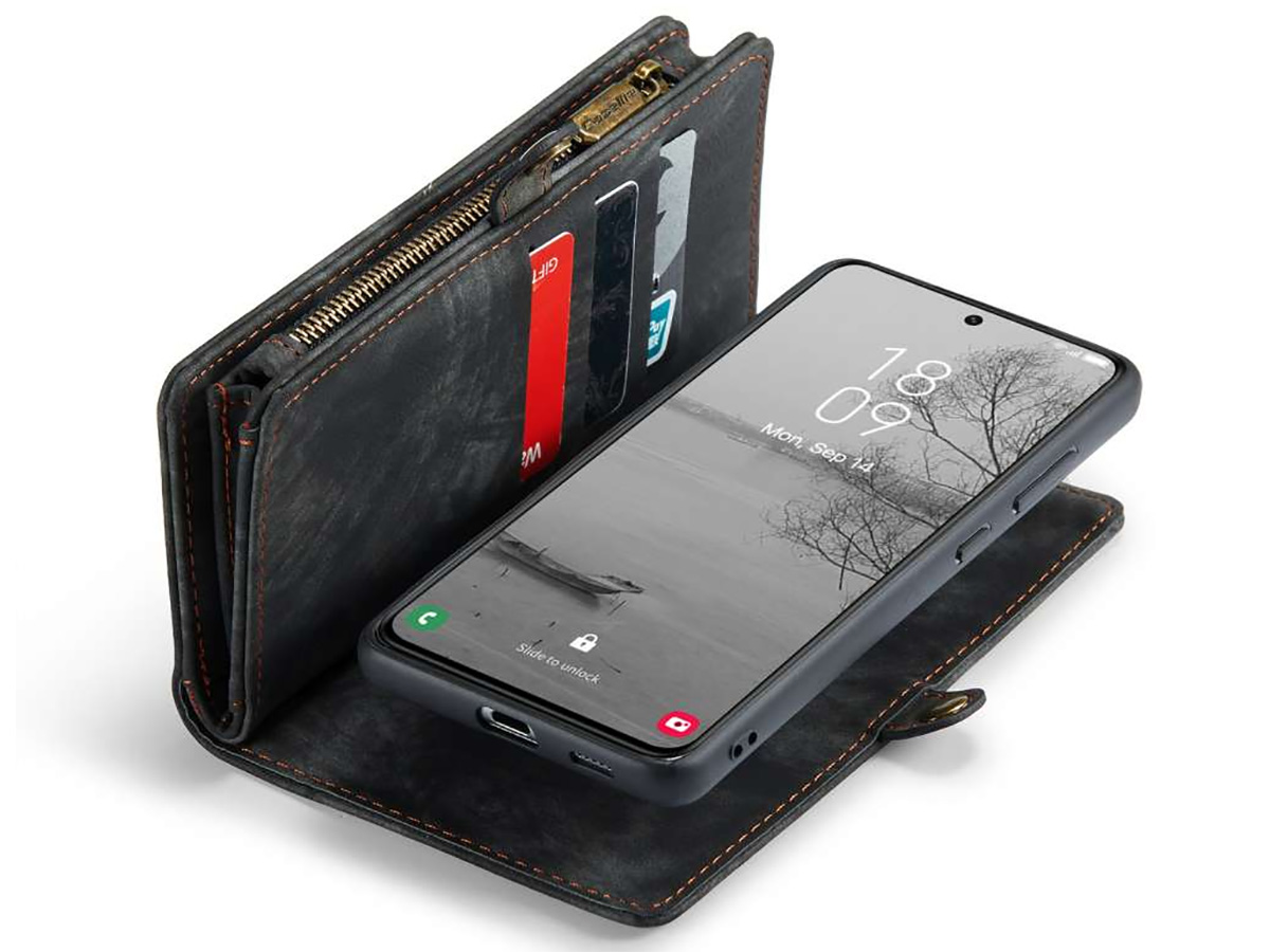 CaseMe 2in1 Wallet Ritsvak Case Zwart - Samsung Galaxy S23 Hoesje