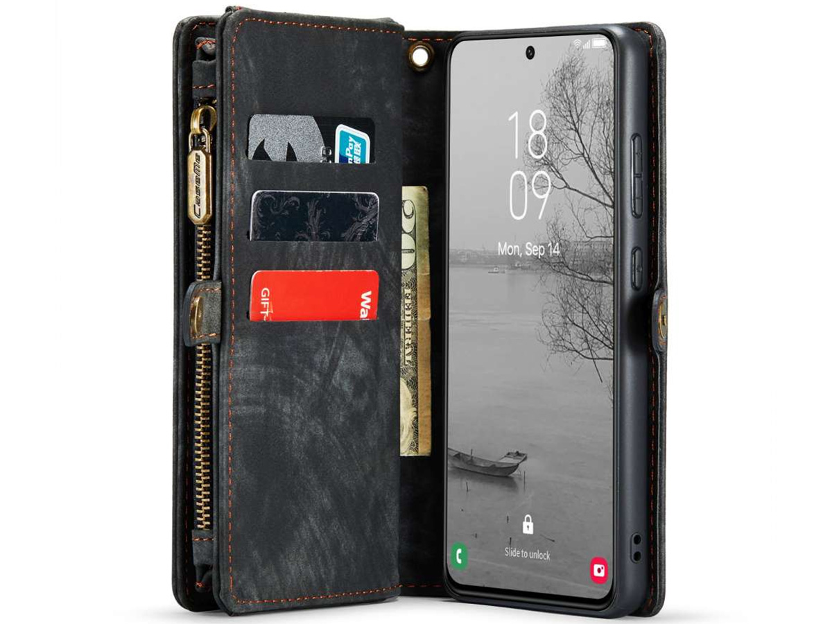 CaseMe 2in1 Wallet Ritsvak Case Zwart - Samsung Galaxy S23 Hoesje