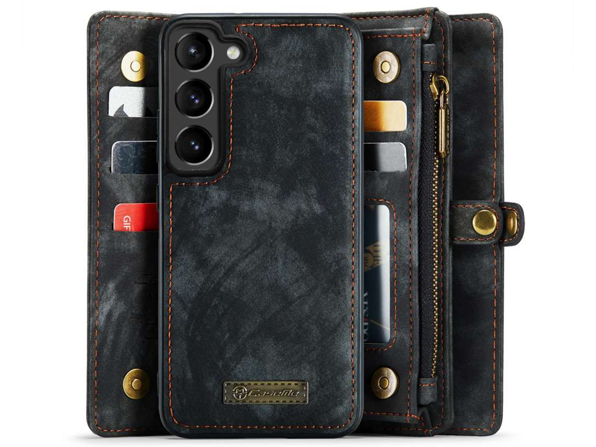 CaseMe 2in1 Wallet Ritsvak Case Zwart - Samsung Galaxy S23 Hoesje