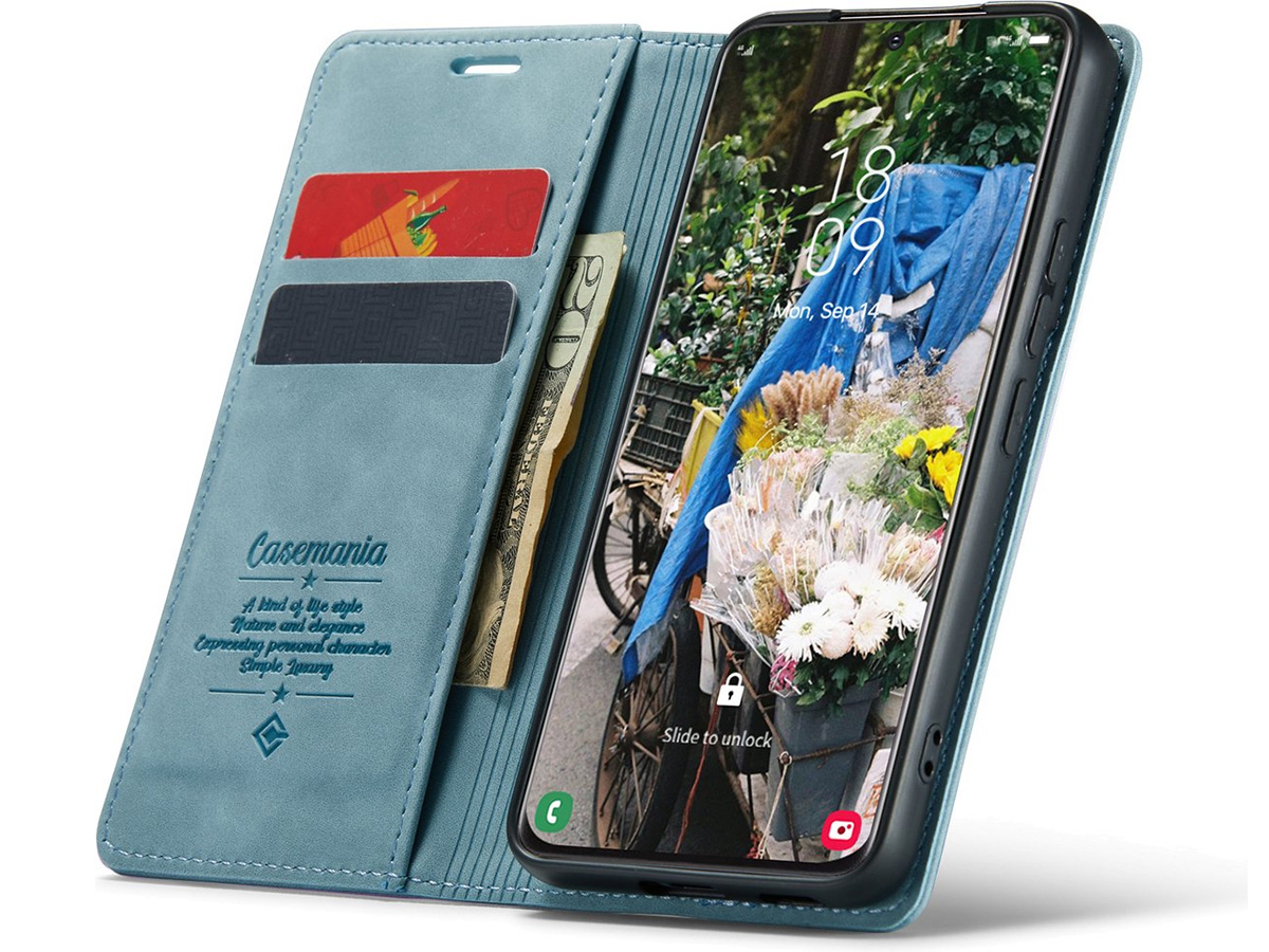 CaseMania Vintage Slim Bookcase Aqua - Samsung Galaxy S23 hoesje