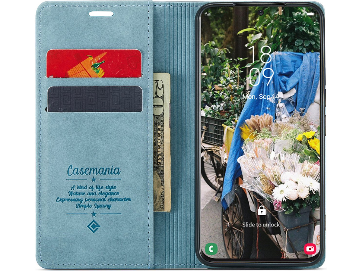 CaseMania Vintage Slim Bookcase Aqua - Samsung Galaxy S23 hoesje