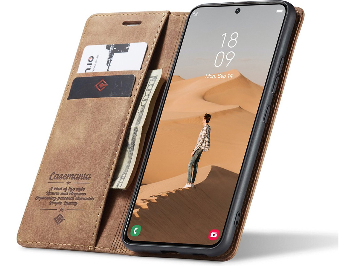 CaseMania Vintage Slim Bookcase Bruin - Samsung Galaxy S23 hoesje