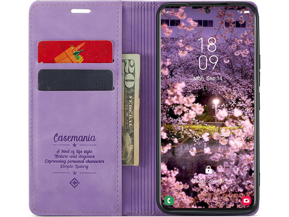 CaseMania Vintage Slim Bookcase Lila Paars - Samsung Galaxy S23 hoesje