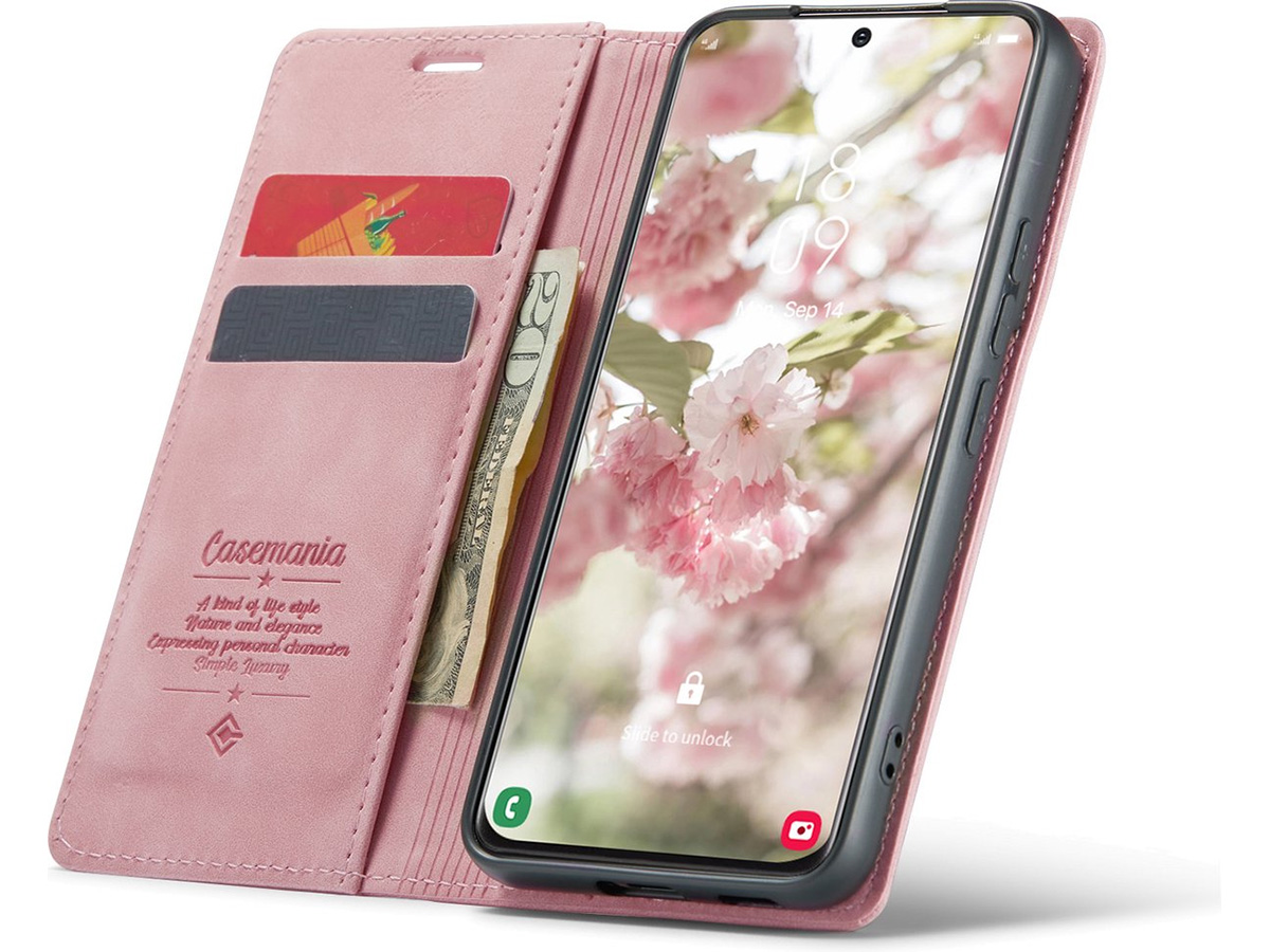 CaseMania Vintage Slim Bookcase Roze - Samsung Galaxy S23 hoesje