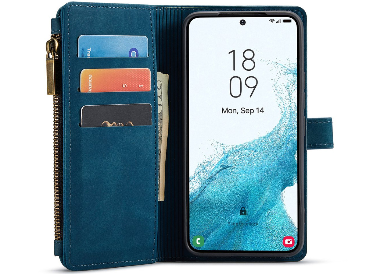 CaseMe Ritsvak Wallet Case Blauw - Samsung Galaxy S23 Hoesje