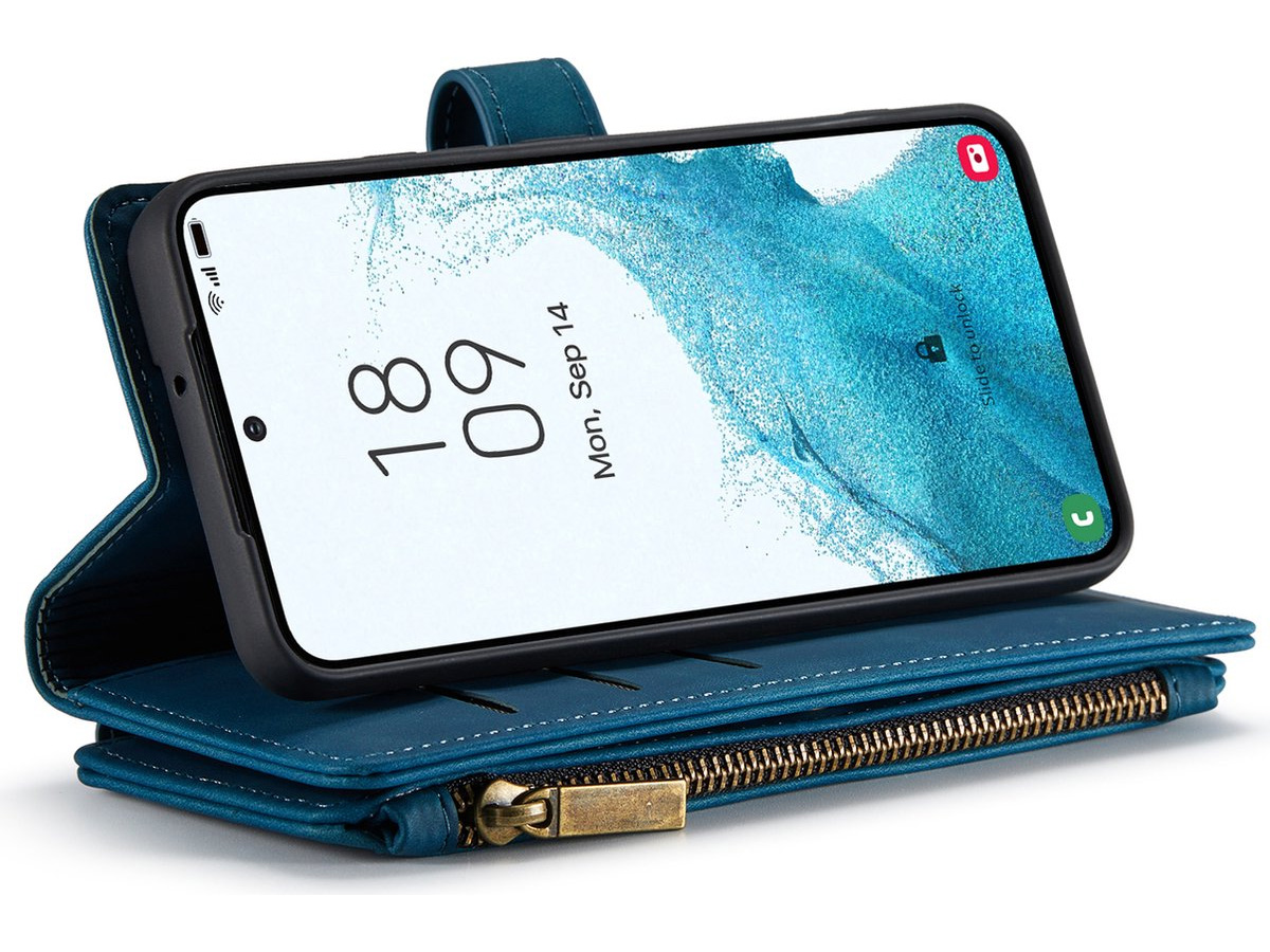 CaseMe Ritsvak Wallet Case Blauw - Samsung Galaxy S23 Hoesje