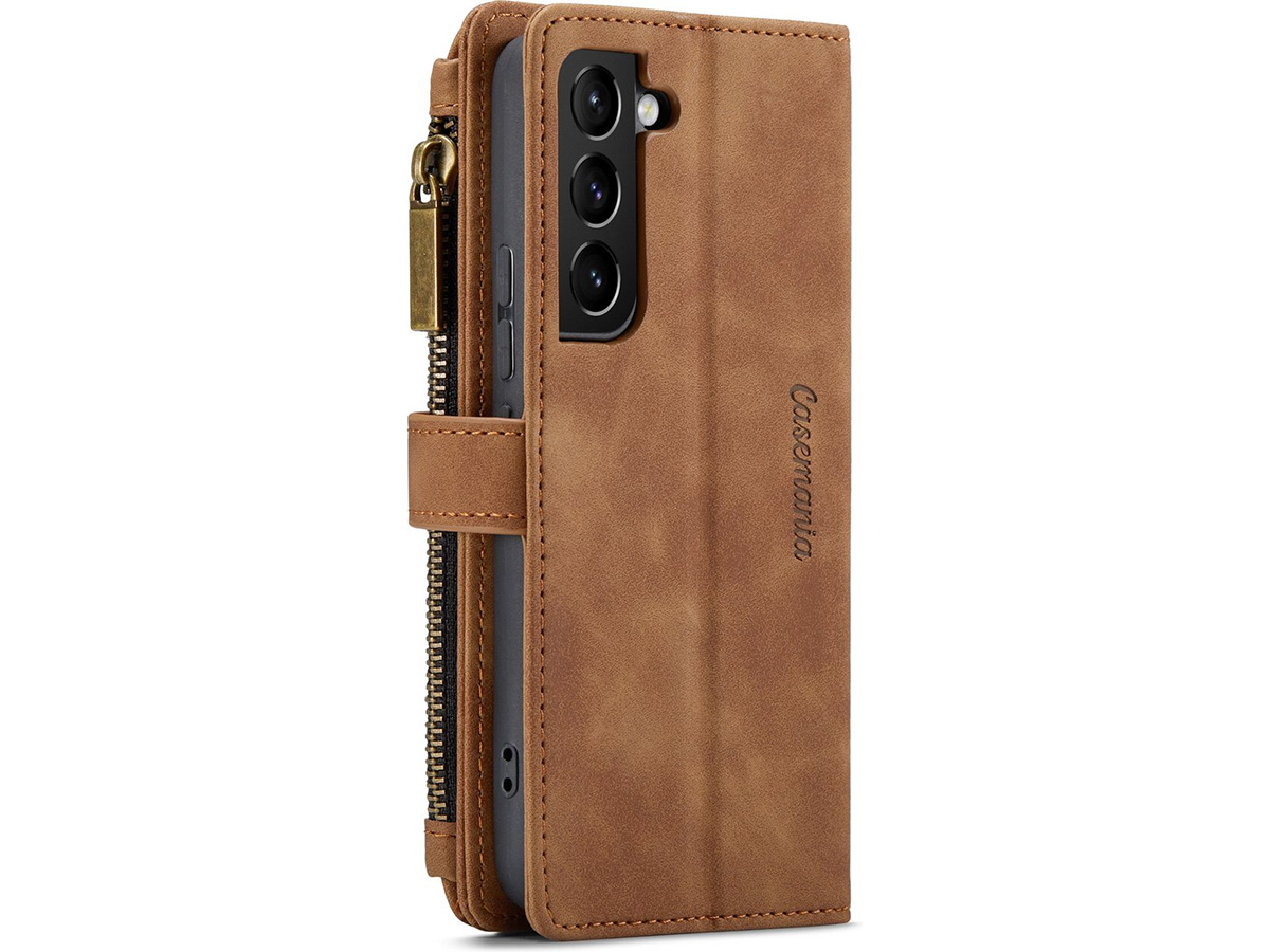 CaseMania Ritsvak Wallet Case Bruin - Samsung Galaxy S23 Hoesje