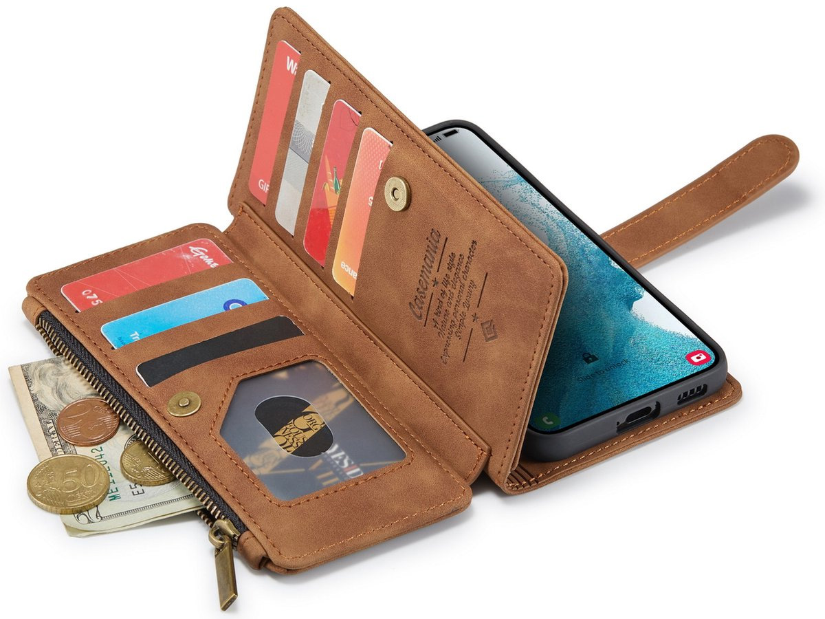 CaseMe Ritsvak Wallet Case Bruin - Samsung Galaxy S23 Hoesje