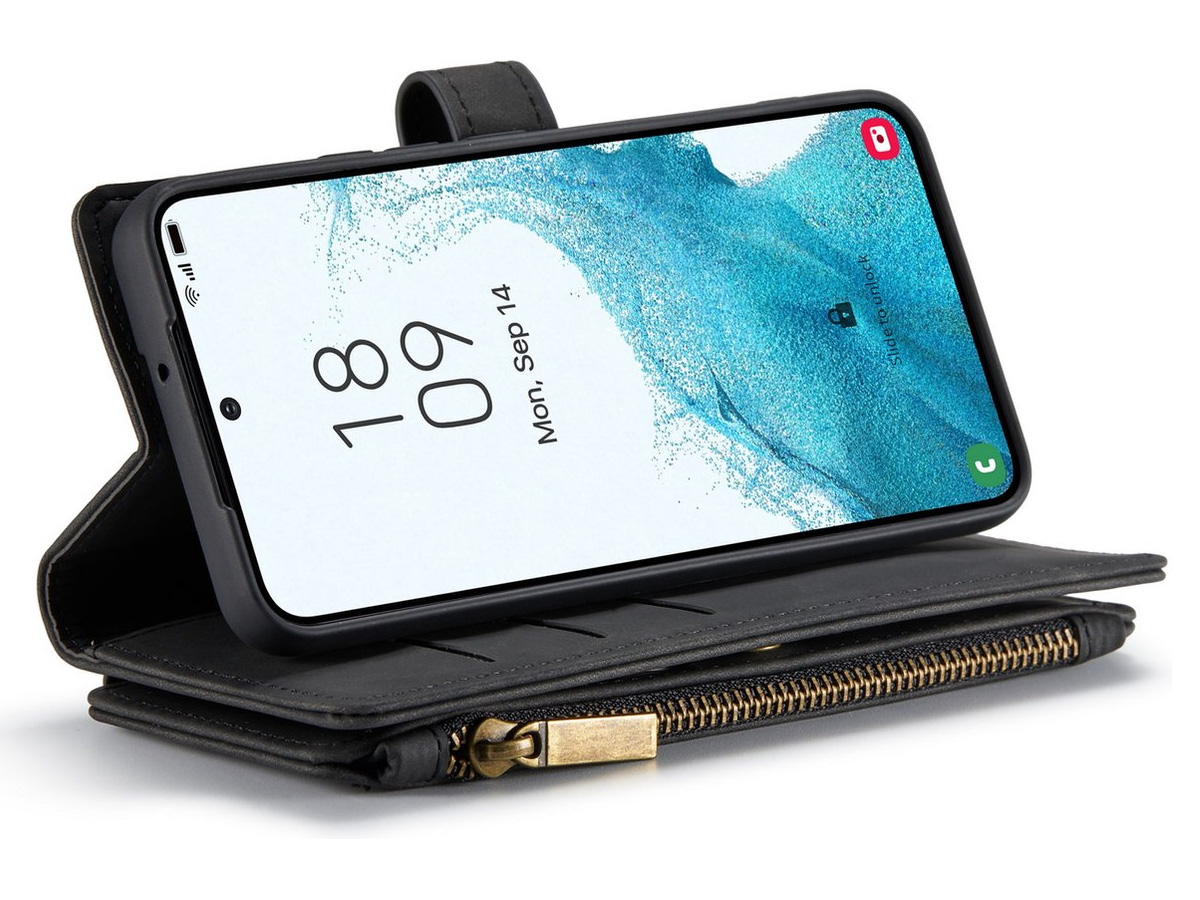 CaseMe Ritsvak Wallet Case Zwart - Samsung Galaxy S23 Hoesje