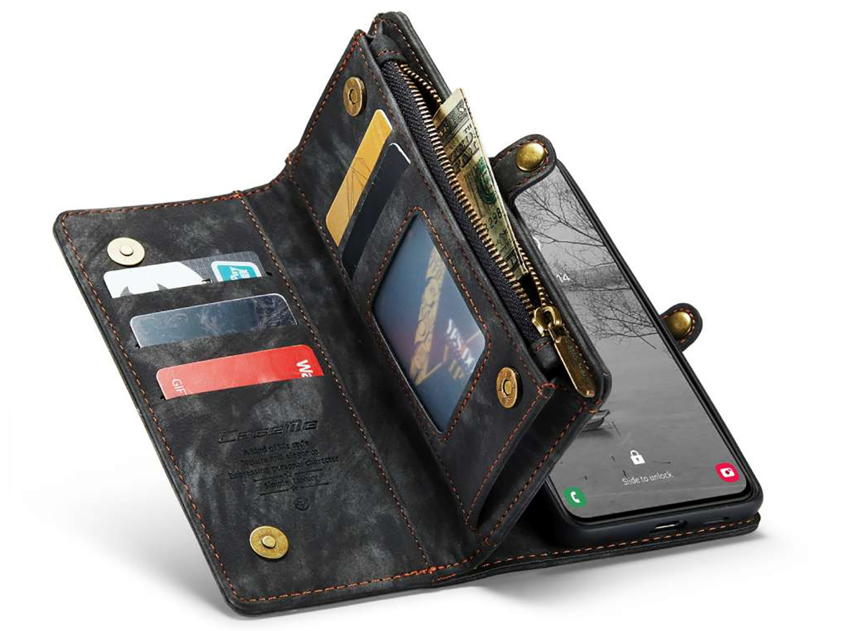 CaseMe 2in1 Wallet Ritsvak Case Zwart - Samsung Galaxy S23+ Hoesje